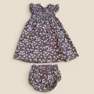 Pink Chicken Girls Floral Smocked Dress Bloomers Set‎ Navy Gold Lurex 12-18M